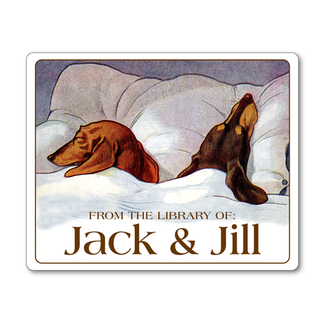Sleeping Dachshunds Personalized Ex Libris Bookplates - DOG LOVER GIFT - Vintage Postcard Boutique