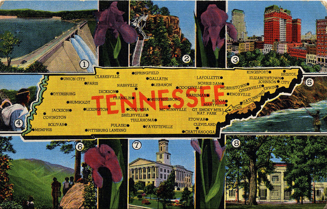 Tennessee State Map Memphis Chattanooga Nashville Vintage Postcard (unused)