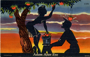 Adam After Eve Apple Picking Sexy Comic Silhouette Vintage Postcard (unused) - Vintage Postcard Boutique