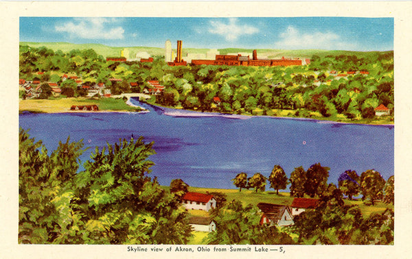 Akron Ohio from Summit Lake Vintage Postcard (unused)