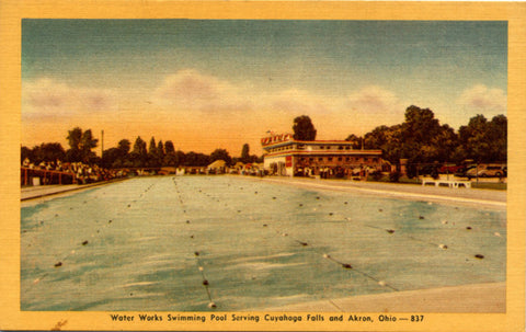 Water Works Swimming Pool Cuyahoga Falls Akron Ohio Vintage Postcard (unused) - Vintage Postcard Boutique