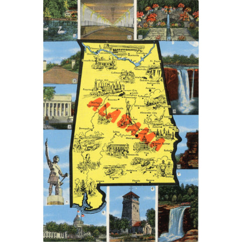 Alabama State Map Vintage Postcard (unused) - Vintage Postcard Boutique