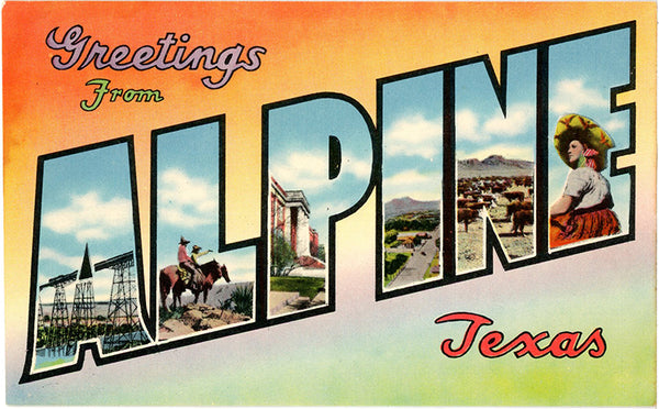 Alpine Texas Large Letter Vintage Multiview Vintage Postcard (unused)