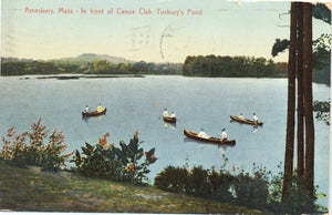 Amesbury Massachusetts Canoe Club Tuxbury's Pond Vintage Postcard 1912 - Vintage Postcard Boutique