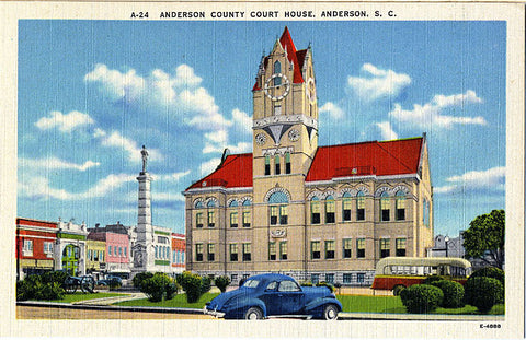 Anderson County Court House South Carolina Antique Autos Vintage Postcard (unused) - Vintage Postcard Boutique