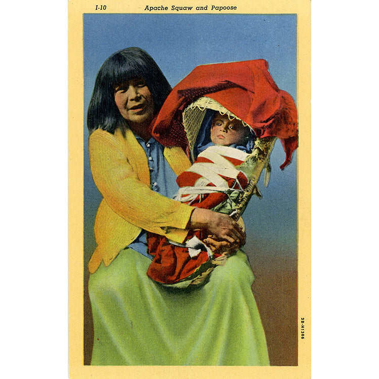 Apache Squaw & Papoose Vintage Native American Postcard (unused)