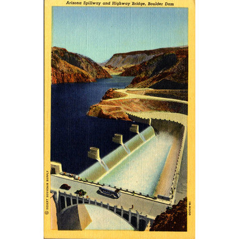 Arizona Spillway & Highway Bridge Boulder Dam Vintage Postcard (unused)
