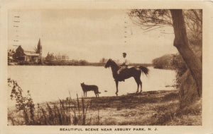 Asbury Park New Jersey Horseback Lake Vintage Postcard 1930 - Vintage Postcard Boutique