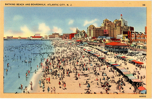 Atlantic City New Jersey Bathing Beach & Boardwalk Vintage Postcard (unused) - Vintage Postcard Boutique