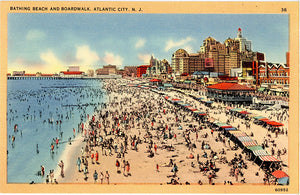 Atlantic City New Jersey Bathing Beach & Boardwalk Vintage Postcard (unused)