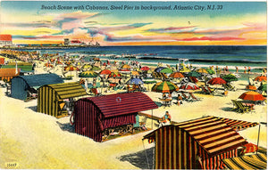 Atlantic City New Jersey Beach Scenes with Cabanas Vintage Postcard 1951