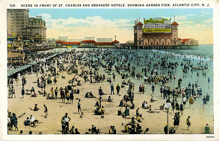 Atlantic City New Jersey Garden Pier St. Charles & Breakers Hotels Vintage Postcard circa 1915 (unused)