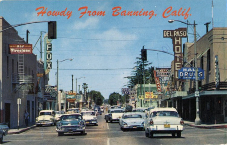 Banning California Main Street Vintage Postcard - OLD AUTOS 1950s - Vintage Postcard Boutique