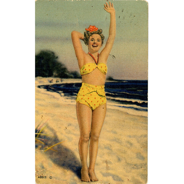 Bathing Beauty Beach Scene Vintage Postcard 1953