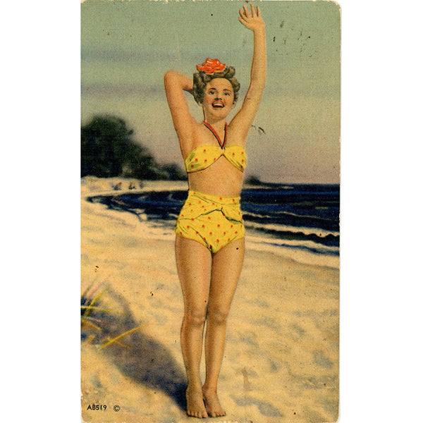 Bathing Beauty Beach Scene Vintage Postcard 1953