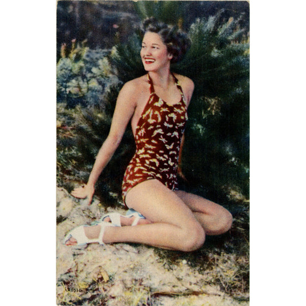Bathing Beauty Pin-Up Girl in Butterfly Swimsuit Vintage Postcard 1943 - Vintage Postcard Boutique