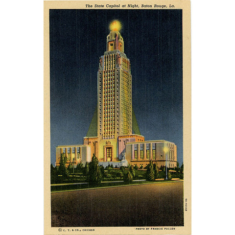 Baton Rouge Louisiana State Capitol at Night Vintage Postcard (unused) - Vintage Postcard Boutique