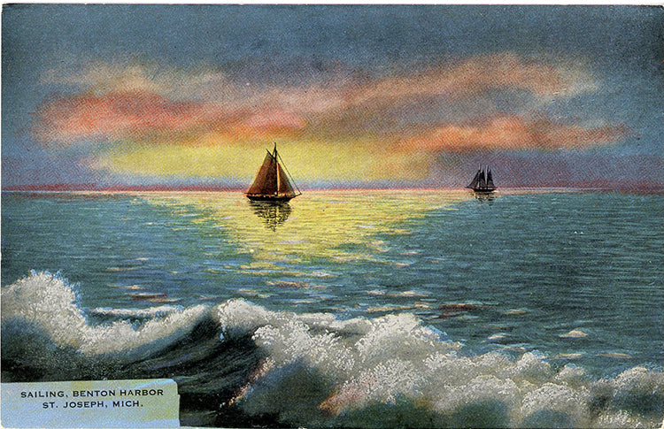 Benton Harbor Sailboats St. Joseph Michigan at Sunset Vintage Postcard (unused) - Vintage Postcard Boutique