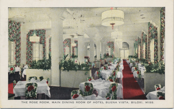 Biloxi Mississippi Hotel Buena Vista Rose Room Vintage Postcard 1947 - Vintage Postcard Boutique