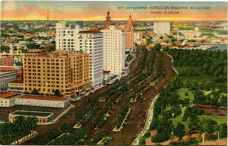 Miami Florida Skyscraper Hotels on Biscayne Boulevard Vintage Postcard (unused) - Vintage Postcard Boutique