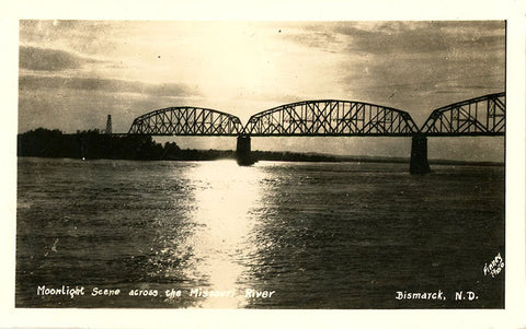 Bismarck North Dakota Missouri River Bridge in Moonlight RPPC Vintage Postcard 1939 - Vintage Postcard Boutique