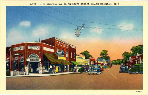 Black Mountain North Carolina Main Street Drugstore Vintage Postcard (unused) - Vintage Postcard Boutique