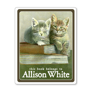 Book Lover Kittens Ex Libris Personalized Adhesive Bookplates - BABY SHOWER GIFT - Vintage Postcard Boutique