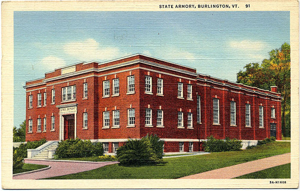 Burlington Vermont State Armory Vintage Postcard 1945 - Vintage Postcard Boutique