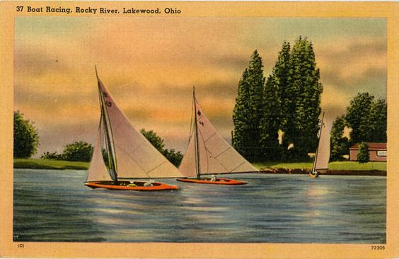 Lakewood Ohio Rocky River Sail Boat Racing Vintage Postcard (unused) - Vintage Postcard Boutique