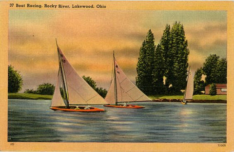 Lakewood Ohio Rocky River Sail Boat Racing Vintage Postcard (unused) - Vintage Postcard Boutique