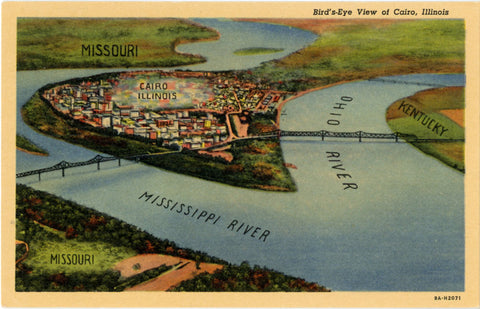 Cairo Illinois Ohio River Mississippi River Bird's Eye View Vintage Postcard (unused) - Vintage Postcard Boutique