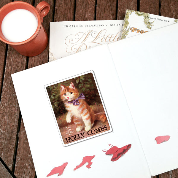 Vintage Orange Tabby Cat Ex Libris Personalized Bookplates - Cat Lover Present - Vintage Postcard Boutique