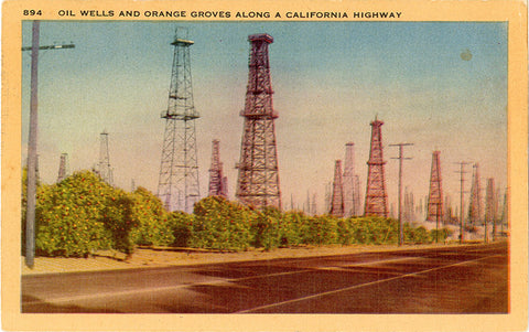 Southern California Orange Groves & Oil Wells Vintage Postcard 1941