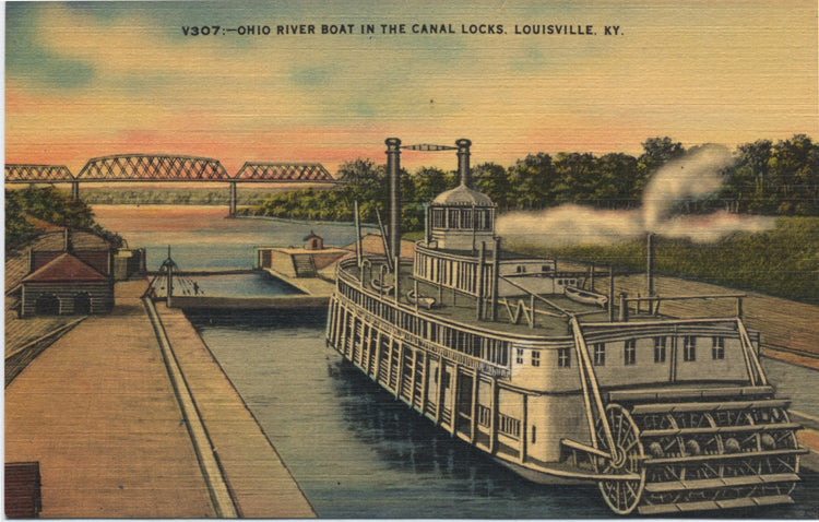 Louisville Kentucky Ohio River Boat in Canal Locks Vintage Postcard (unused) - Vintage Postcard Boutique
