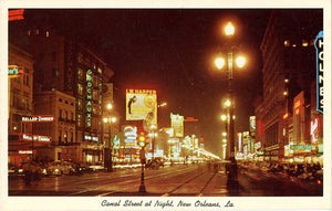 Canal Street at Night New Orleans Louisiana Vintage Postcard 1950s (unused)