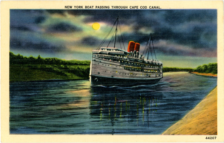New York Boat Passing Through Cape Cod Canal Massachusetts Vintage Postcard 1944 - Vintage Postcard Boutique