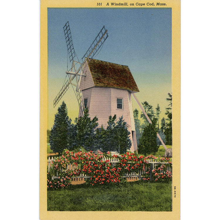 Cape Cod Massachusetts Windmill Vintage Postcard 1940s (unused) - Vintage Postcard Boutique