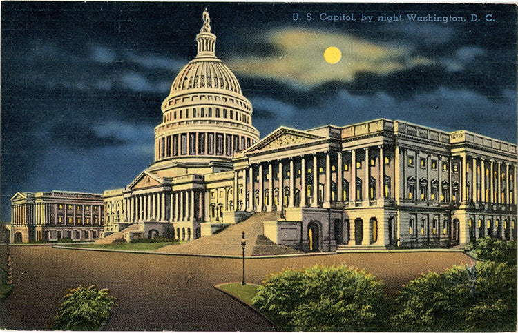 United States Capitol at Night Washington D.C. Vintage Postcard (unused)