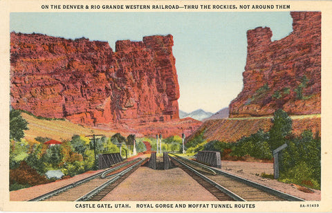 Castle Gate Utah Royal Gorge & Moffat Tunnel Rio Grande Western Railroad Vintage Postcard (unused)