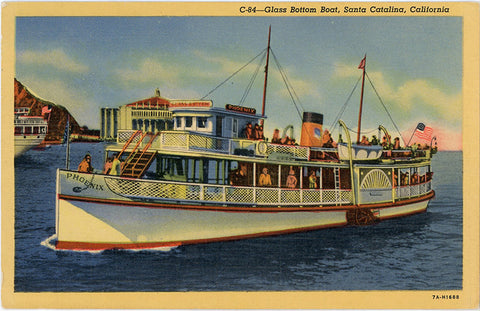 Santa Catalina Island Avalon Bay Glass Bottom Boat California Vintage Postcard (unused)