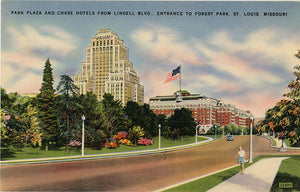 Park Plaza & Chase Hotels from Lindell Blvd St. Louis Missouri Forest Park Vintage Postcard (unused) - Vintage Postcard Boutique