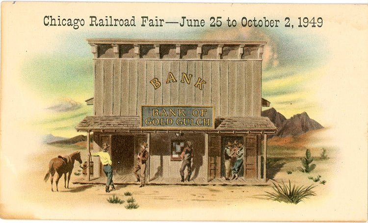 Chicago Railroad Fair Bank of Gold Gulch Illinois Vintage Postcard 1949