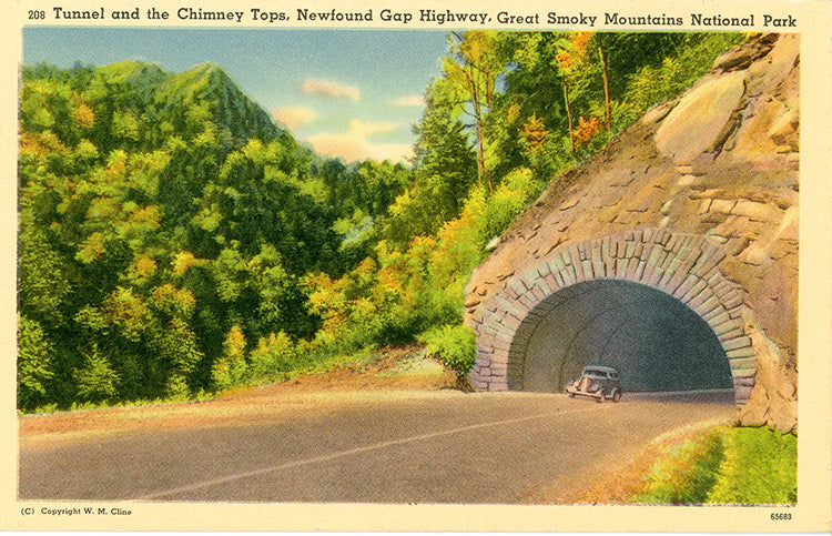 Great Smoky Mountains National Park Newfound Gap Highway Tunnels Vintage Postcard 1942