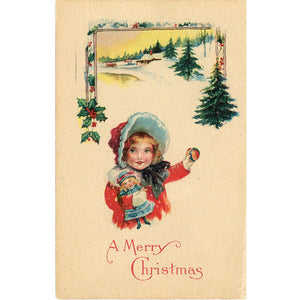 Vintage Christmas Postcard Little Girl with Doll 1920 - Vintage Postcard Boutique