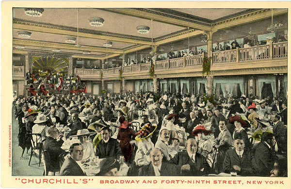 Churchill's Restaurant Cabaret Club New York City Broadway & Forty-Ninth Vintage Postcard (unused)