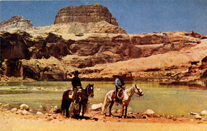 Cowboys Colorado River Rocky Mountains Vintage Western Postcard (unused)