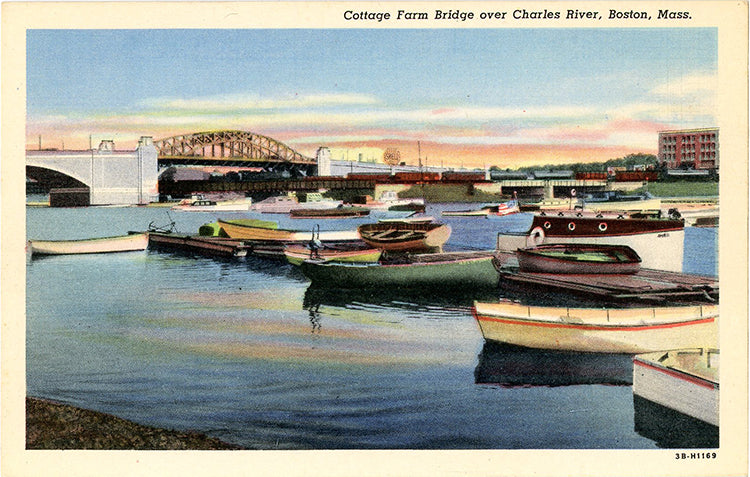 Boston Massachusetts Cottage Farm Bridge Charles River Vintage Postcard (unused)