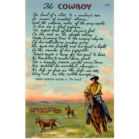 Cowboy Poem - Cowboy & Horse Vintage Western Postcard (unused) - Vintage Postcard Boutique