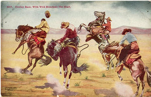 Vintage Western Postcard – Cowboy Race with Wild Broncos (unused) 1905 - Vintage Postcard Boutique