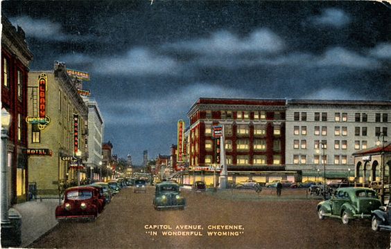 Cheyenne Wyoming Capitol Avenue at Night Vintage Postcard 1949 - Vintage Postcard Boutique